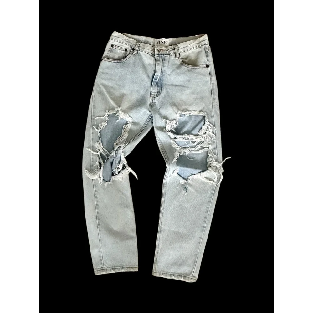 ONE TEASPOON Women's 27 Light Wash Boyfriend Distressed Denim Jeans Aritzia Cali